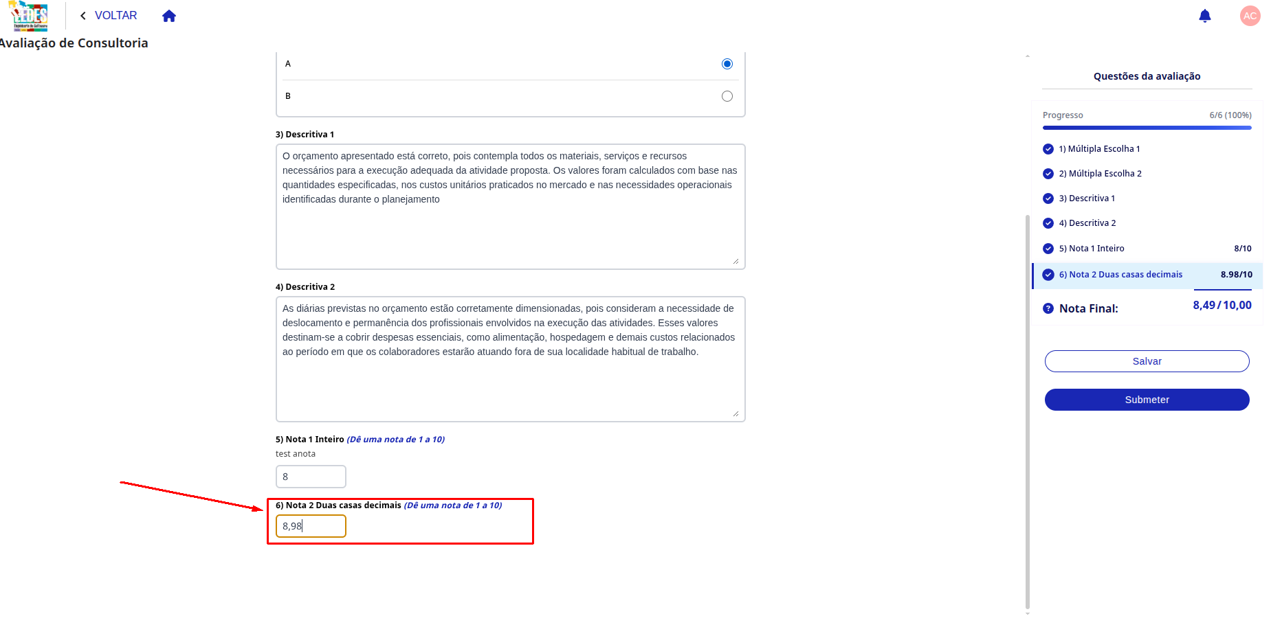 Nota duas decimais