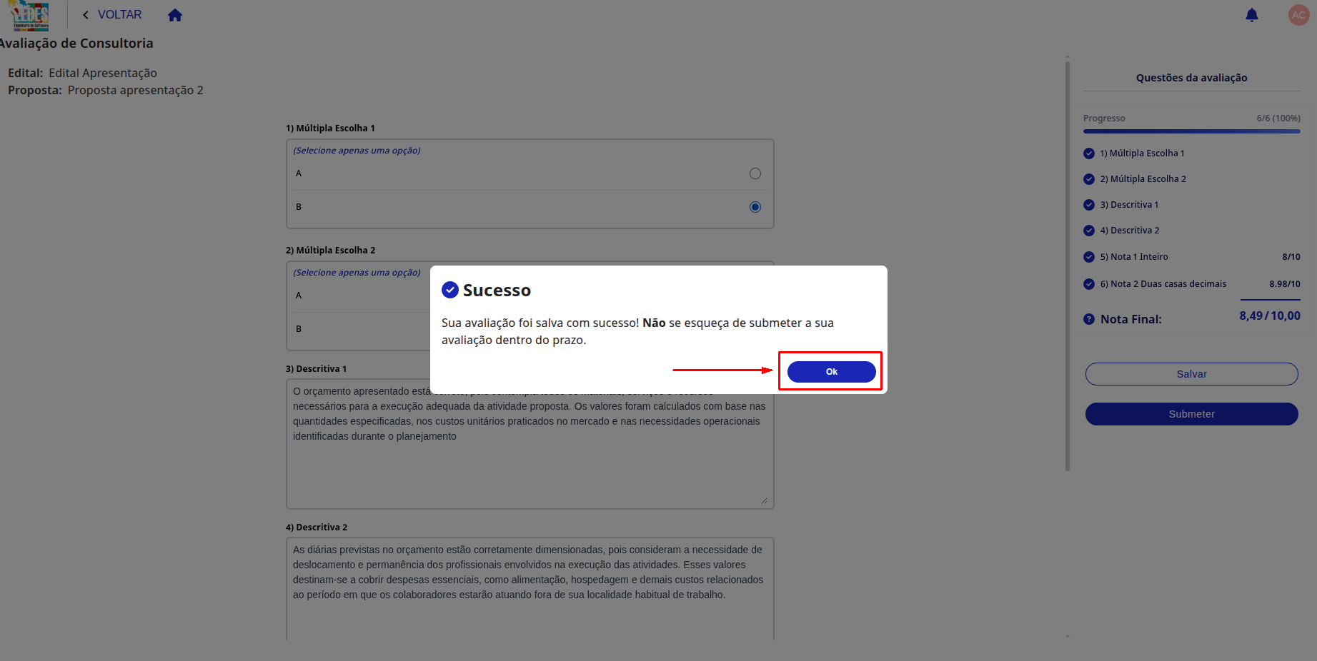 Avaliação salva