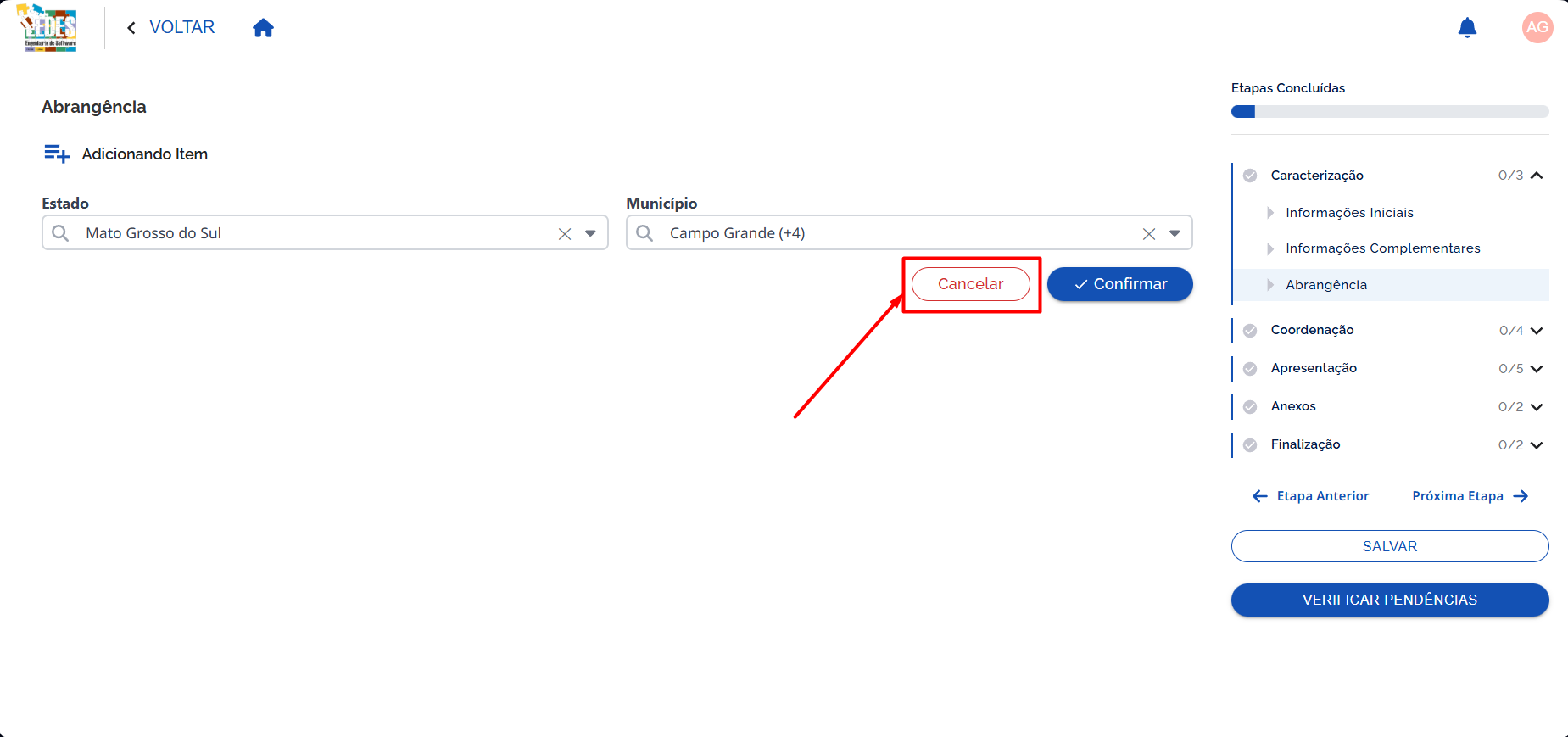Cancelar Adição