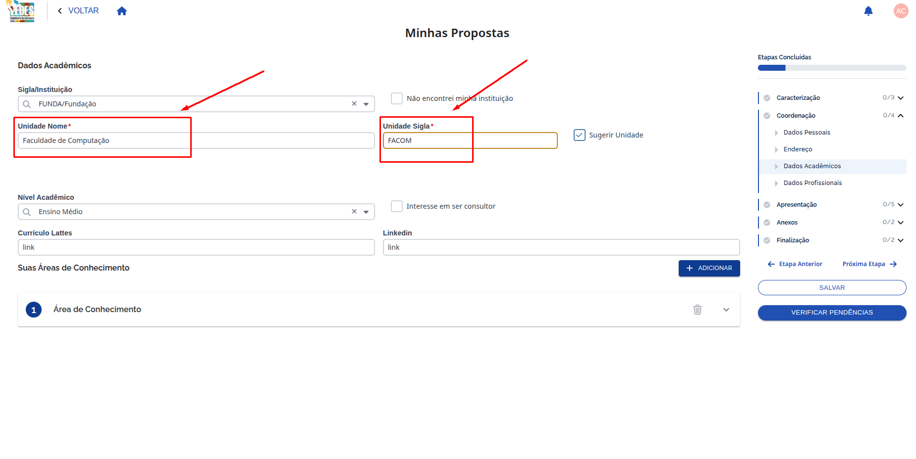 Sugestão manual apenas de unidade
