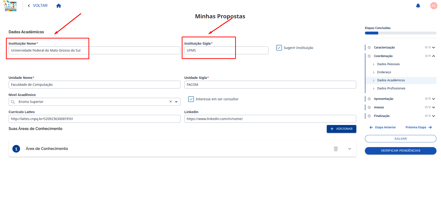 Sugestão manual de instituição