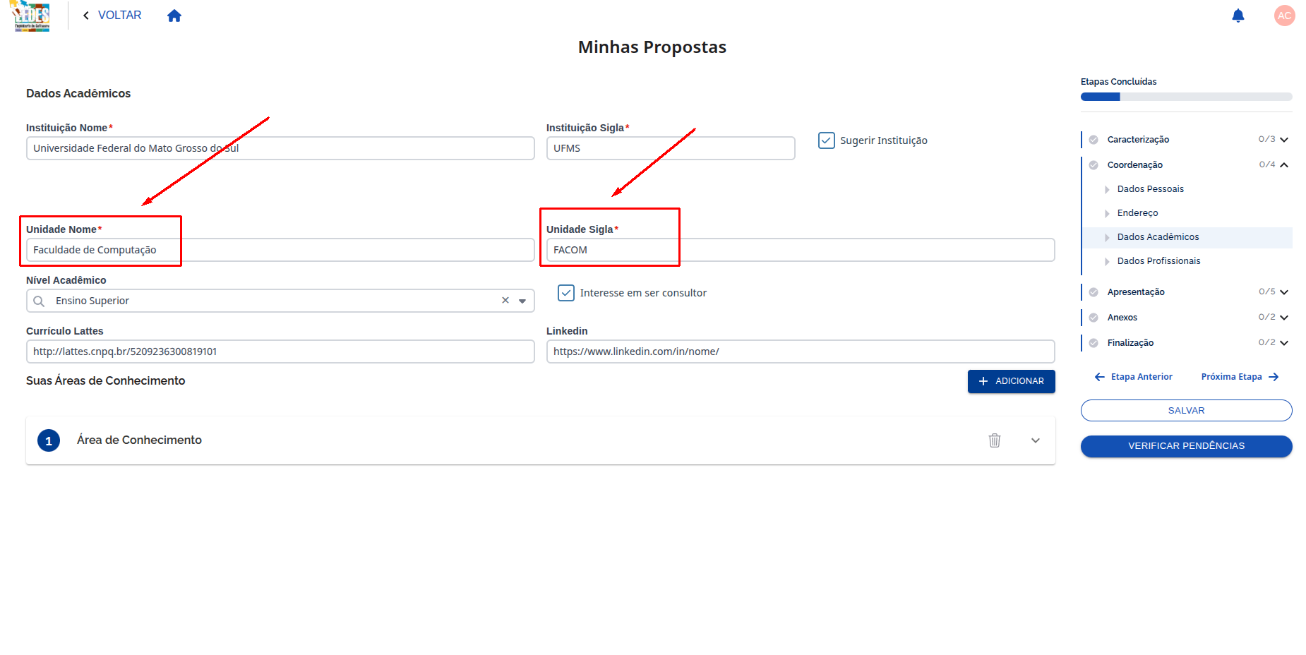 Sugestão manual de unidade