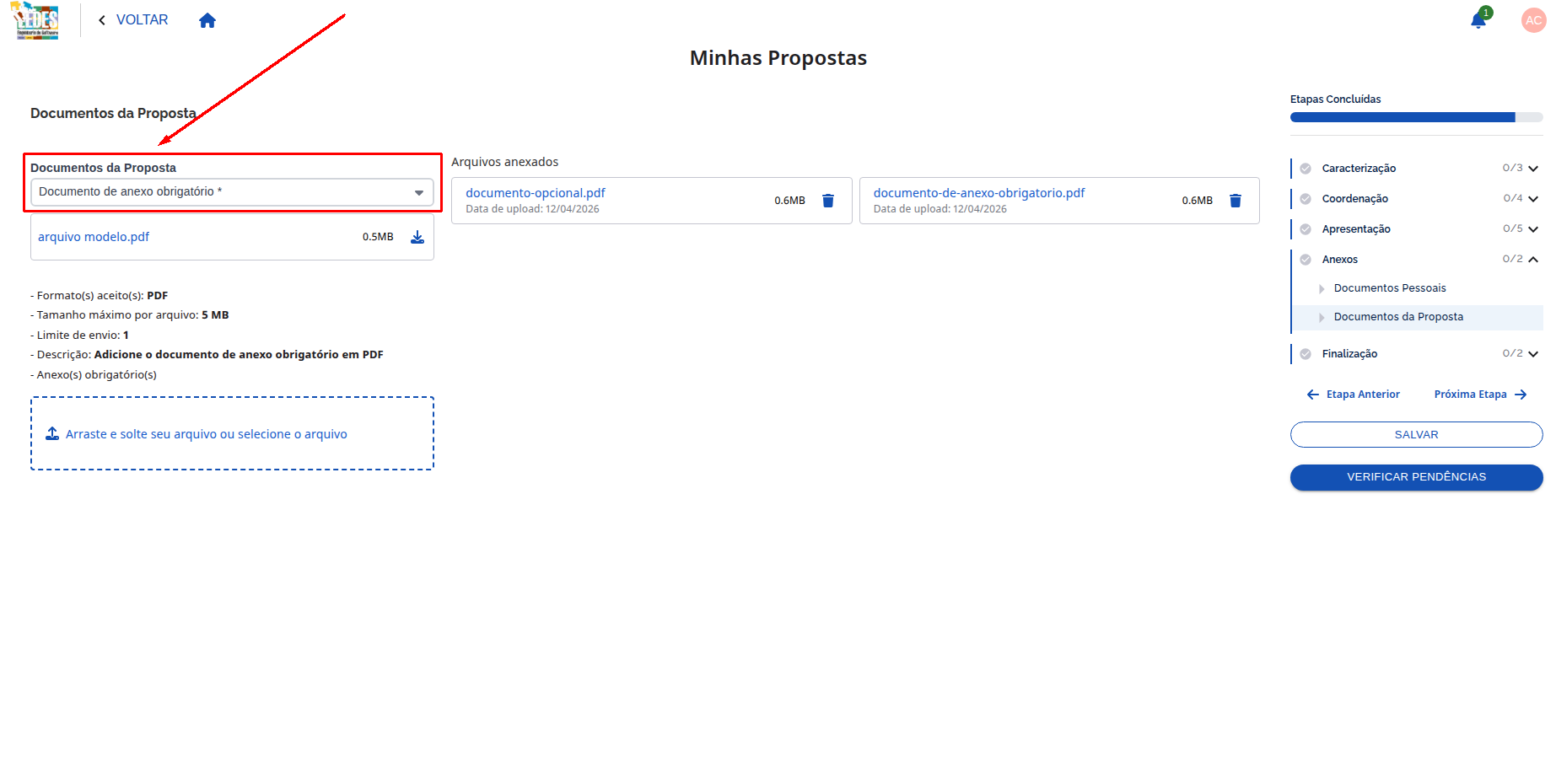 Selecionar Tipo de Documento