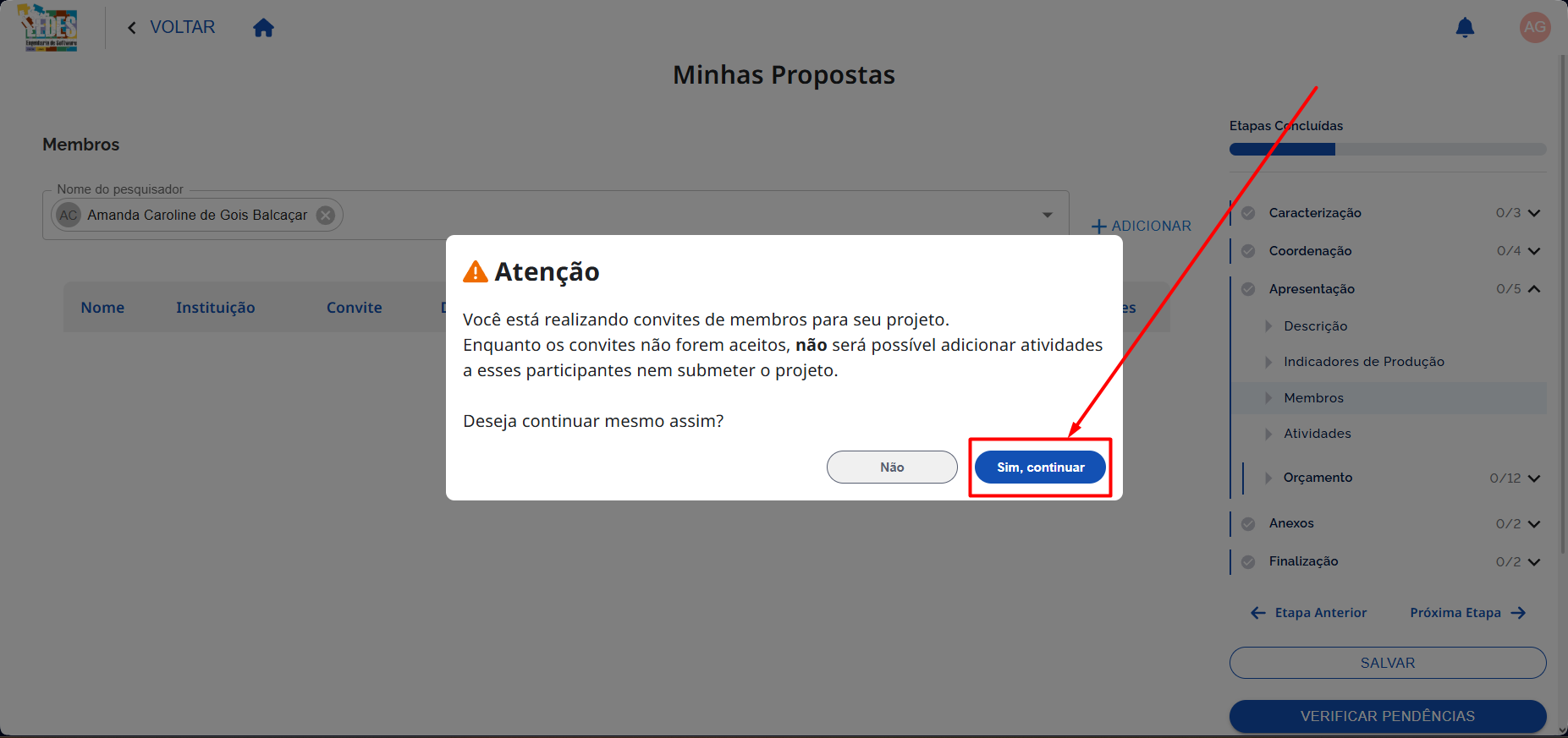 Confirmar adição de membro