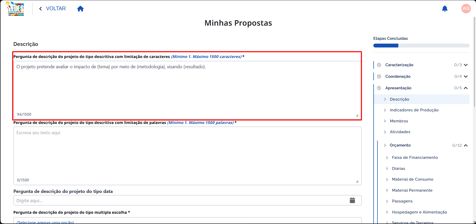 Pergunta Limite de Caracteres