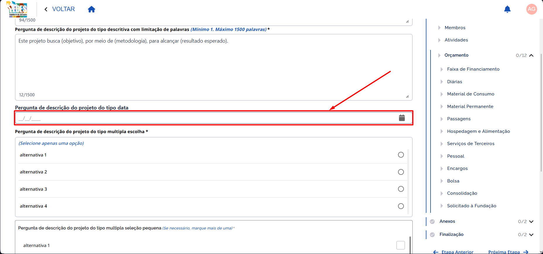 Pergunta Tipo Data