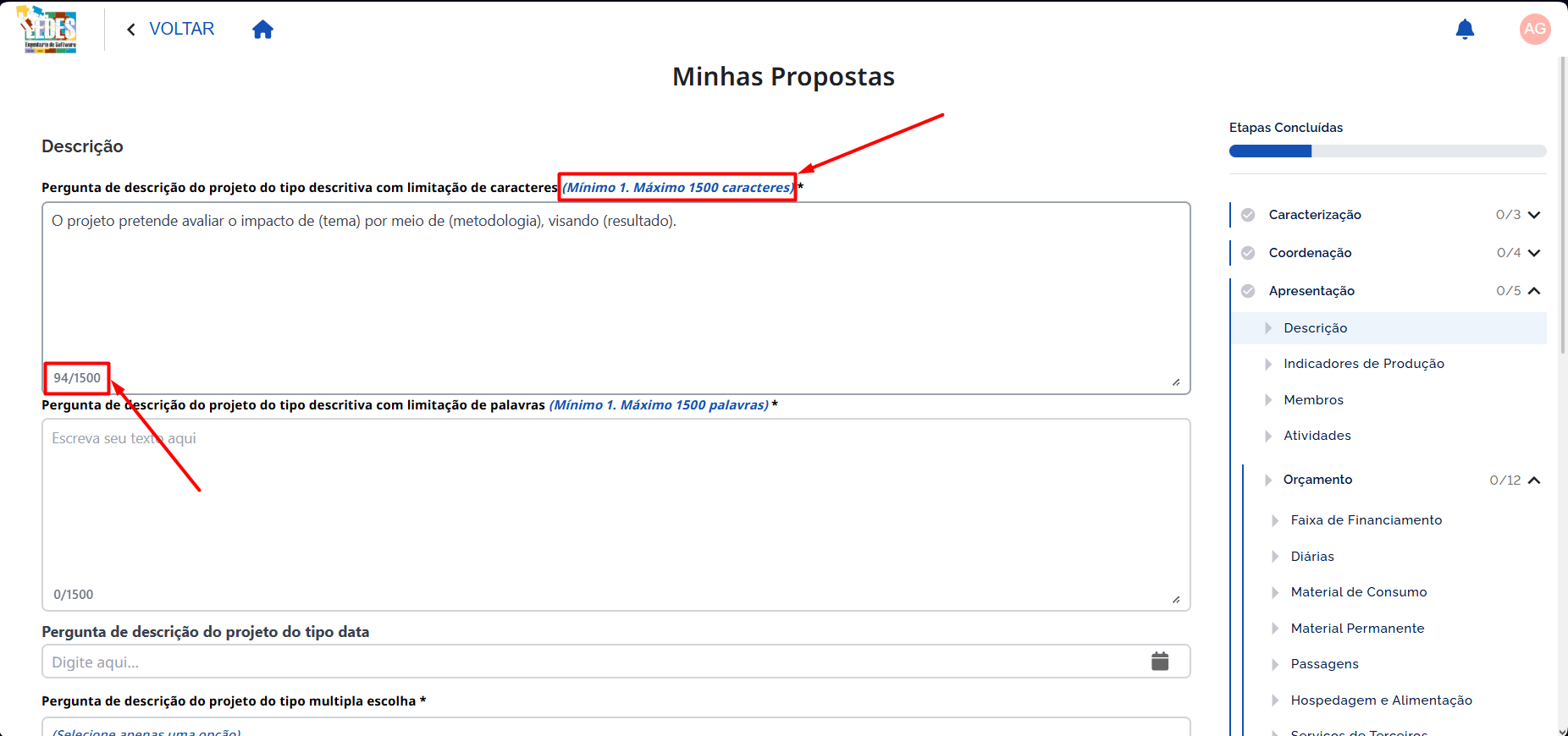Verificar Limite de Caracteres