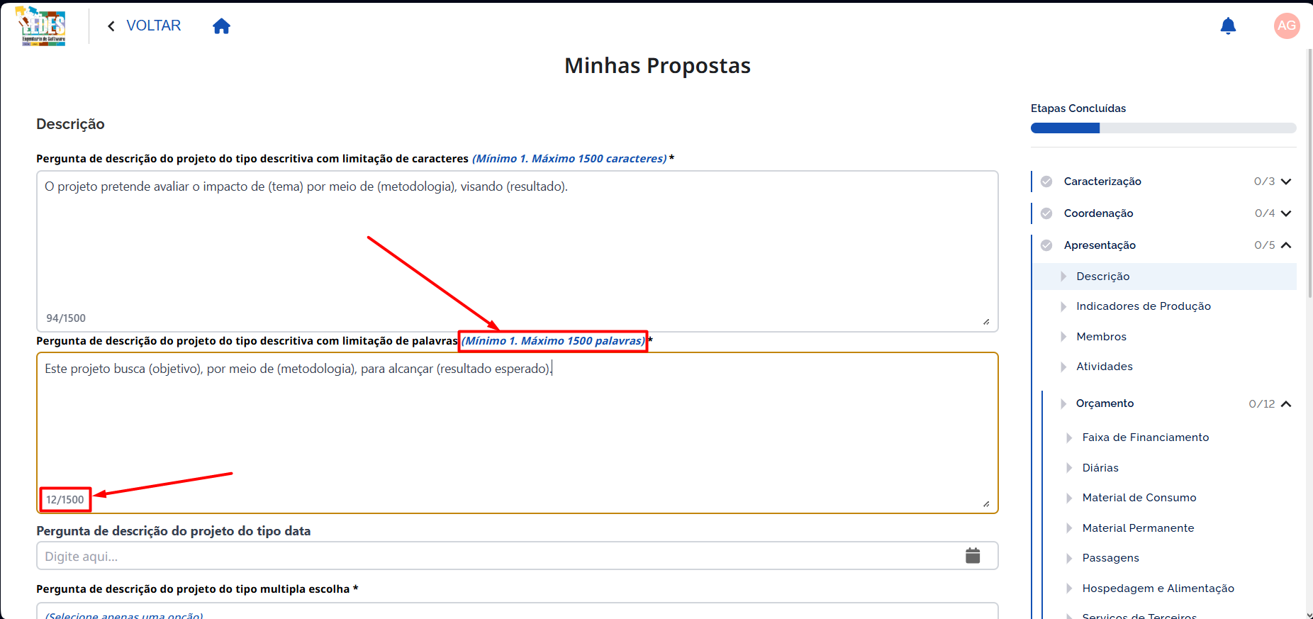 Verificar Limite de Palavras