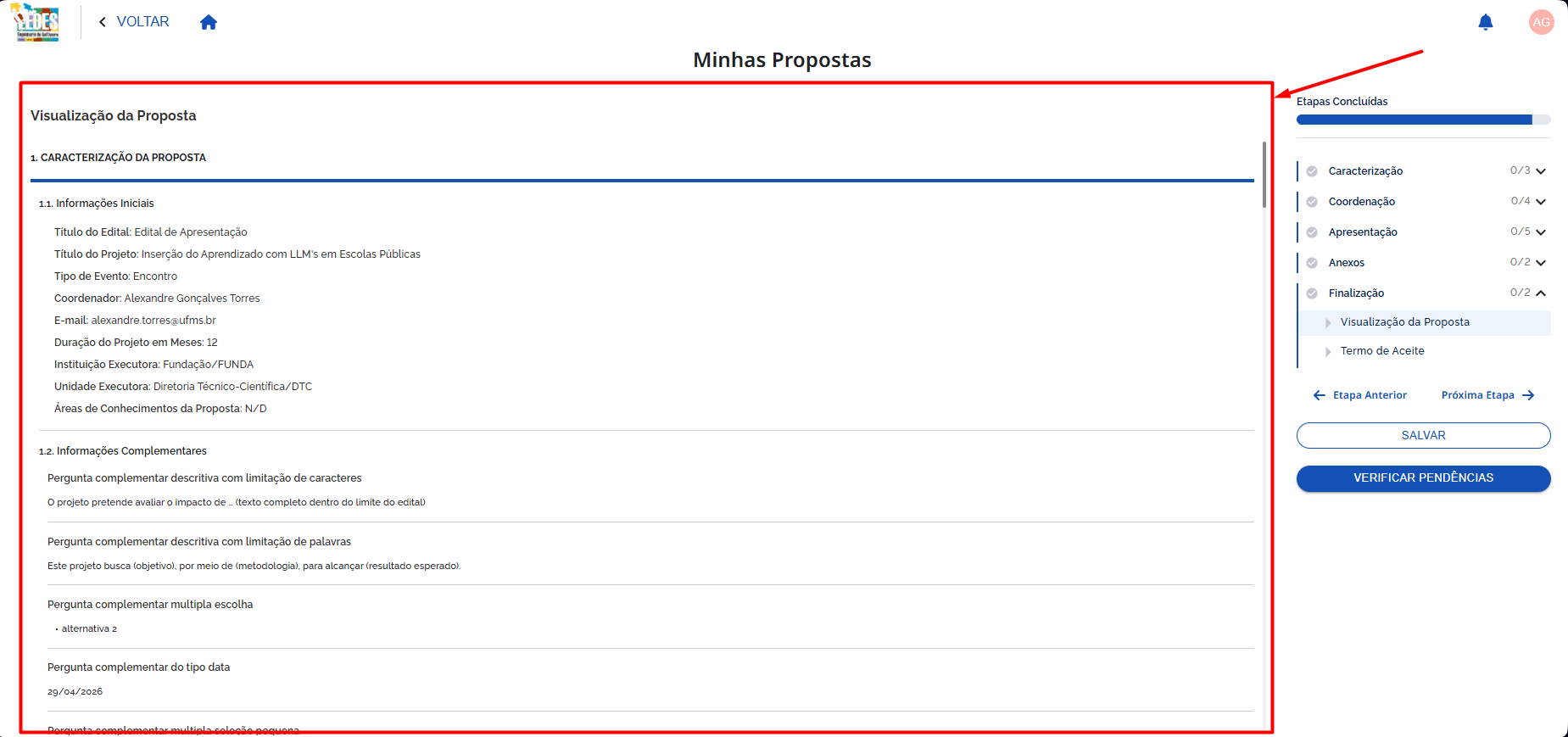Visualização da Proposta