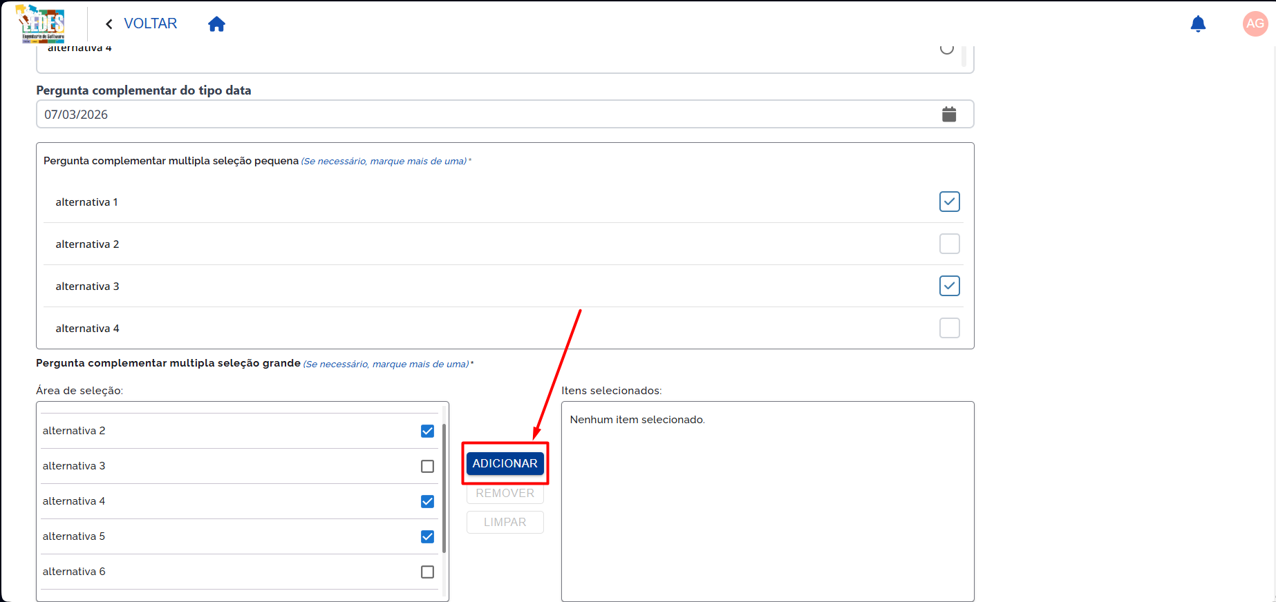 Adicionar Alternativas