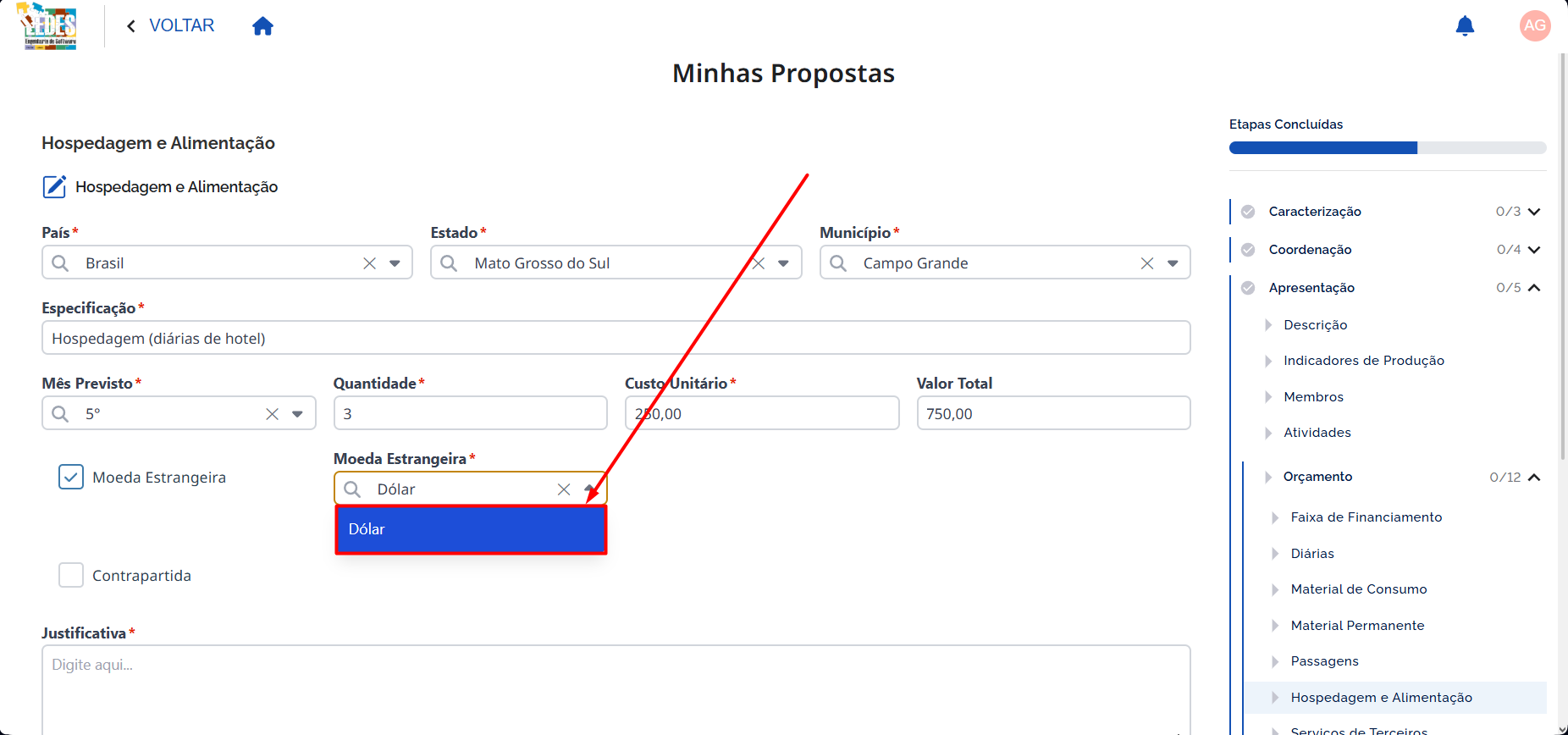Preencher Moeda