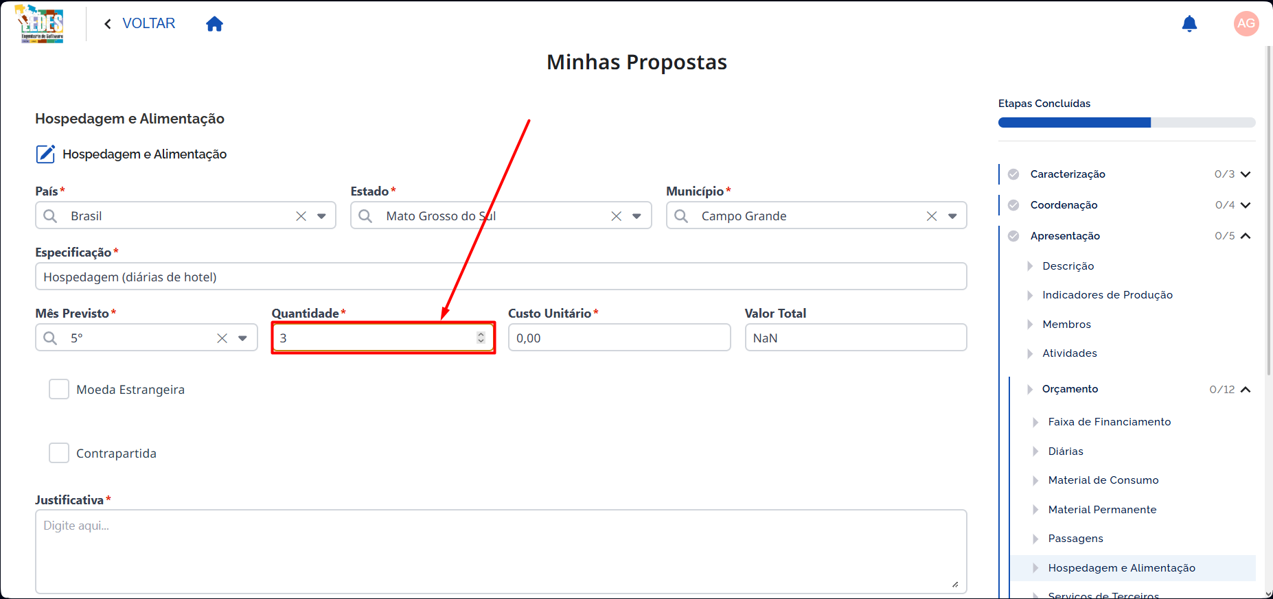 Preencher Quantidade