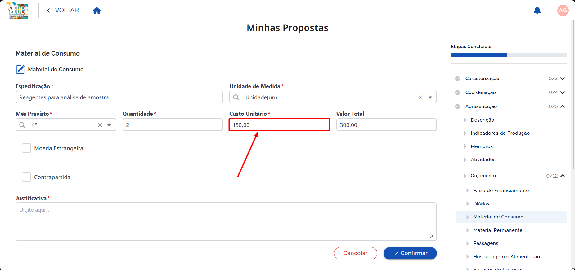 Preencher Custo Unitário