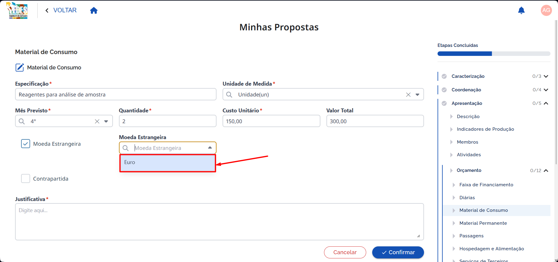 Preencher Moeda