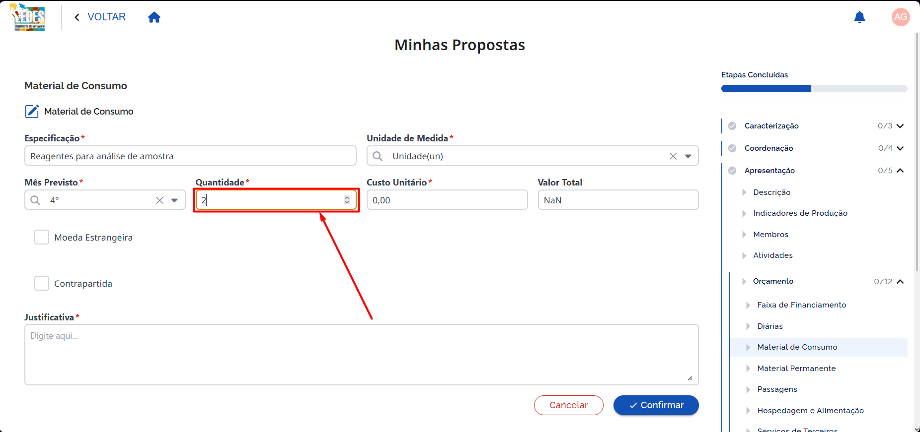 Preencher Quantidade