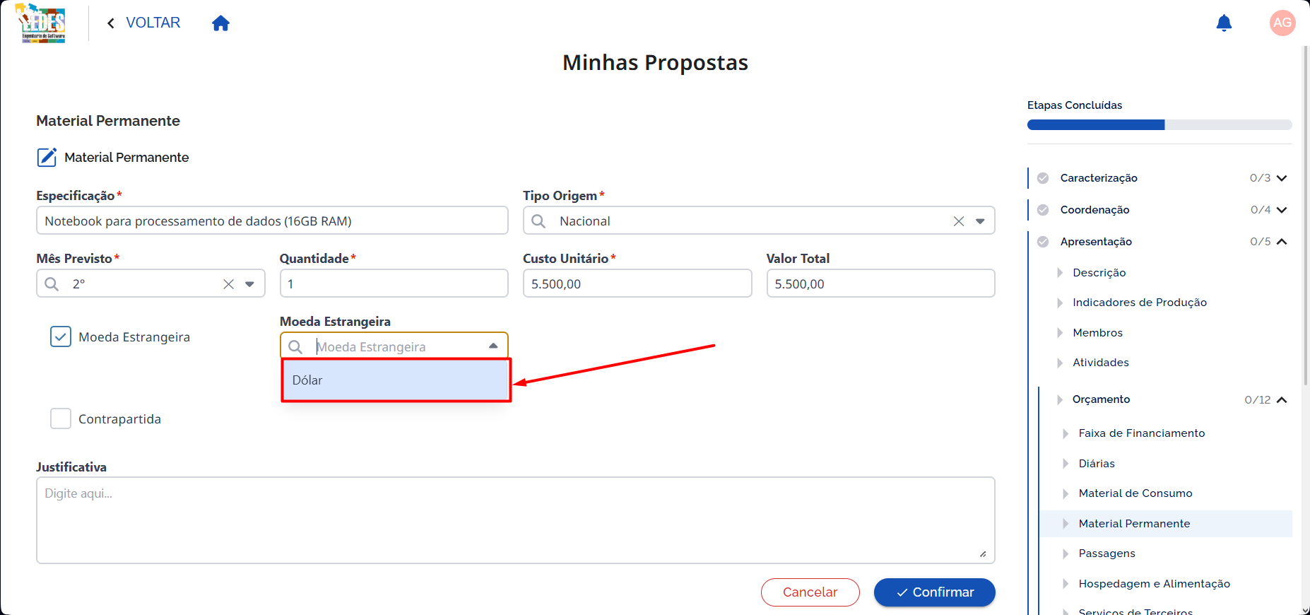 Preencher Moeda