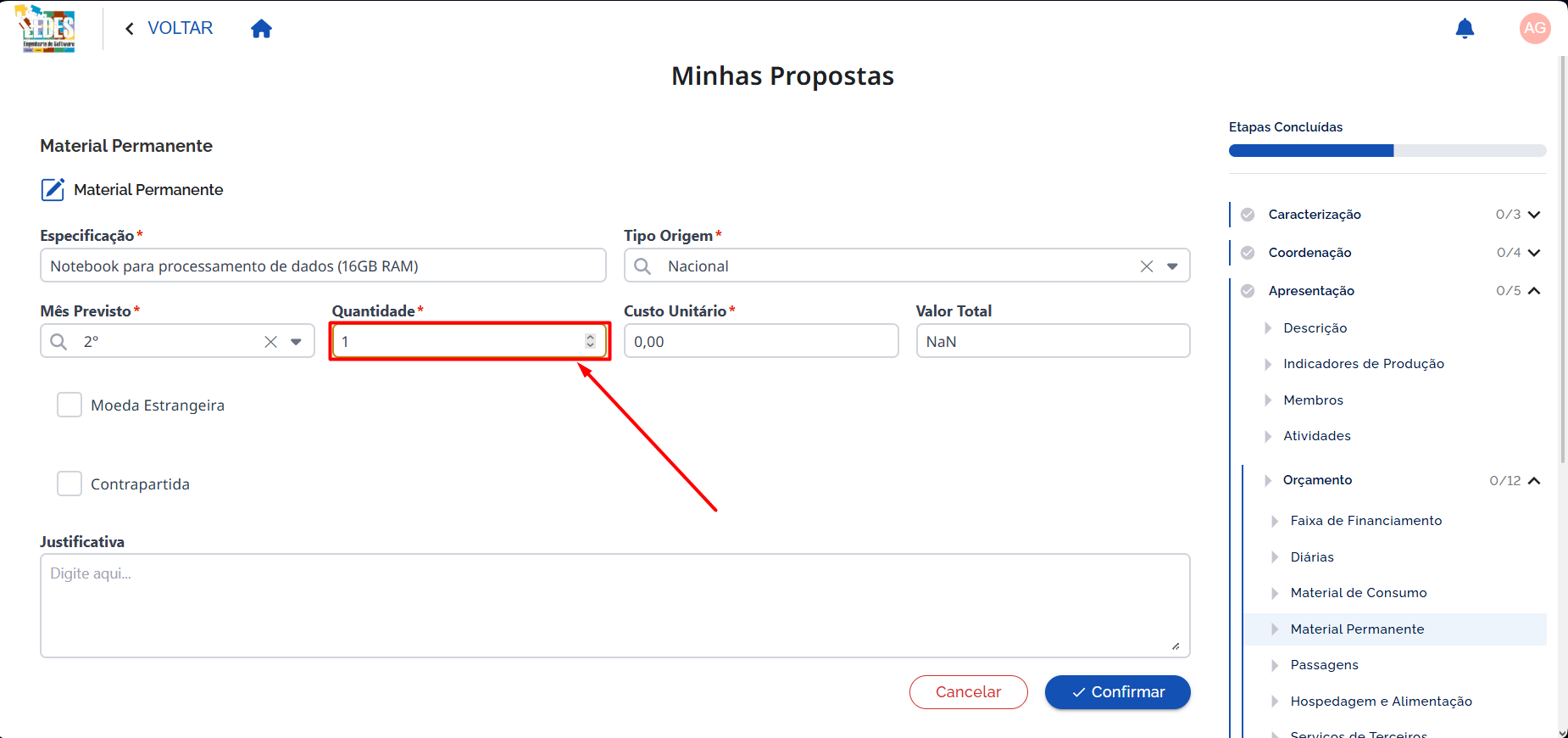 Preencher Quantidade