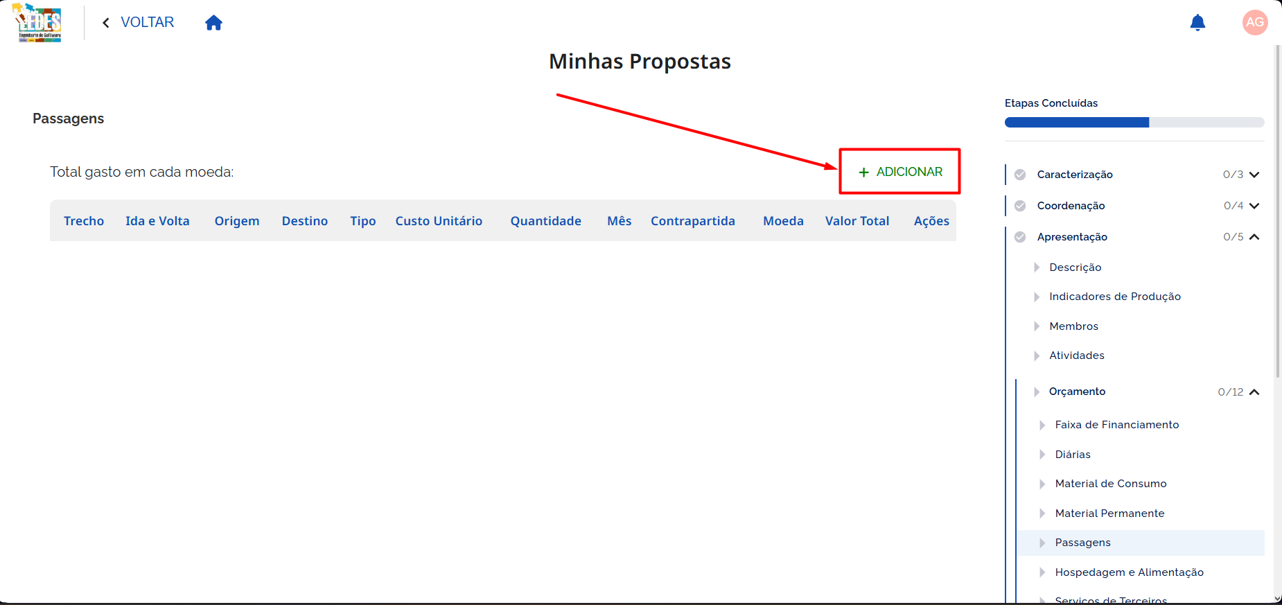 Botão Adicionar