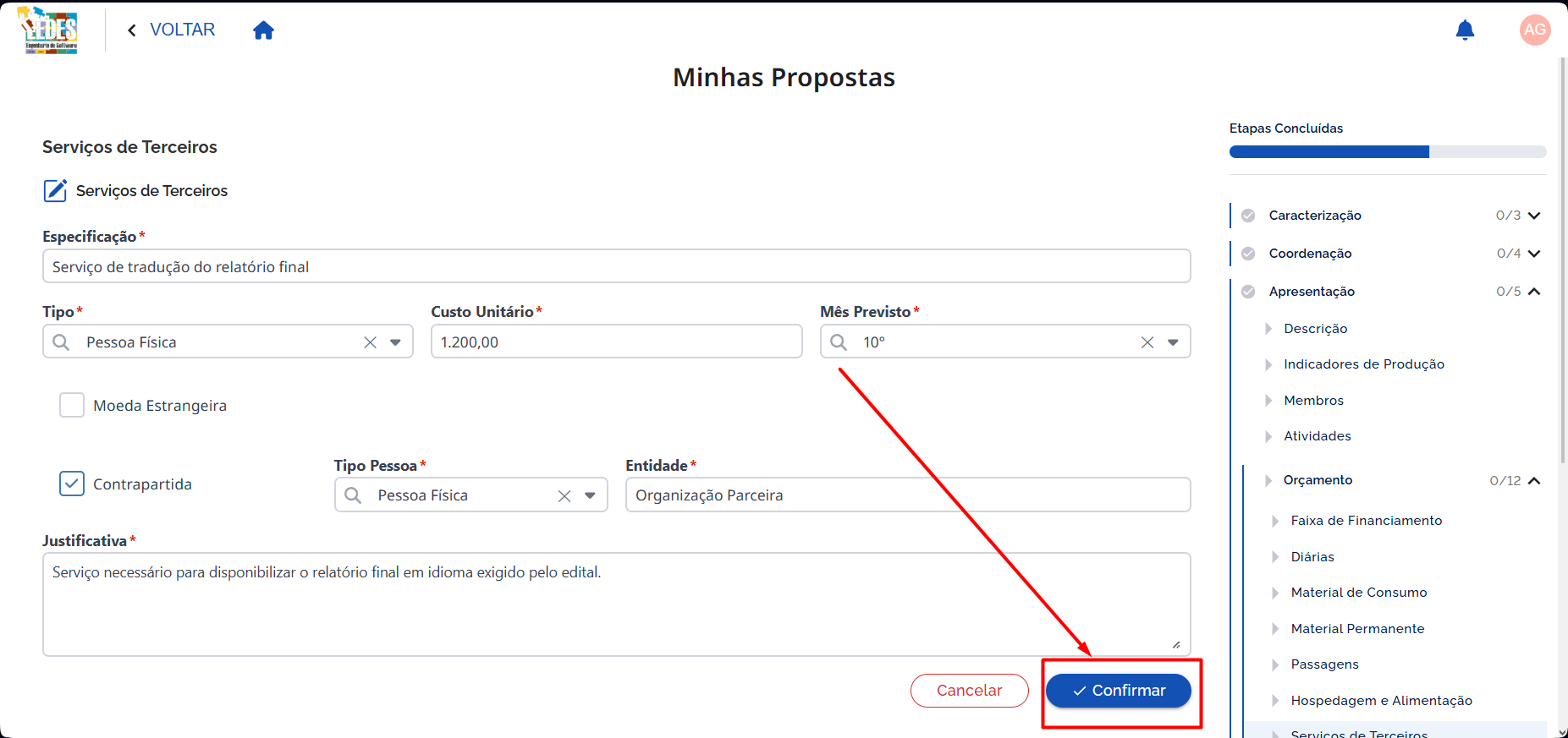 Confirmar Adição