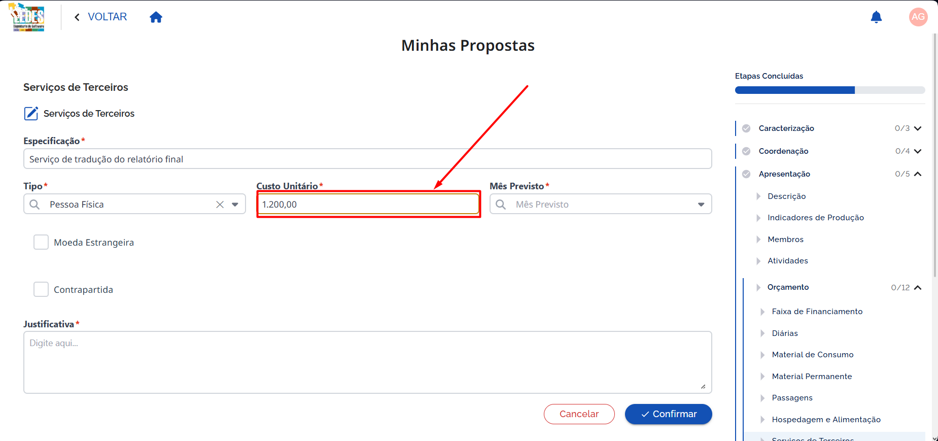 Preencher Custo Unitário