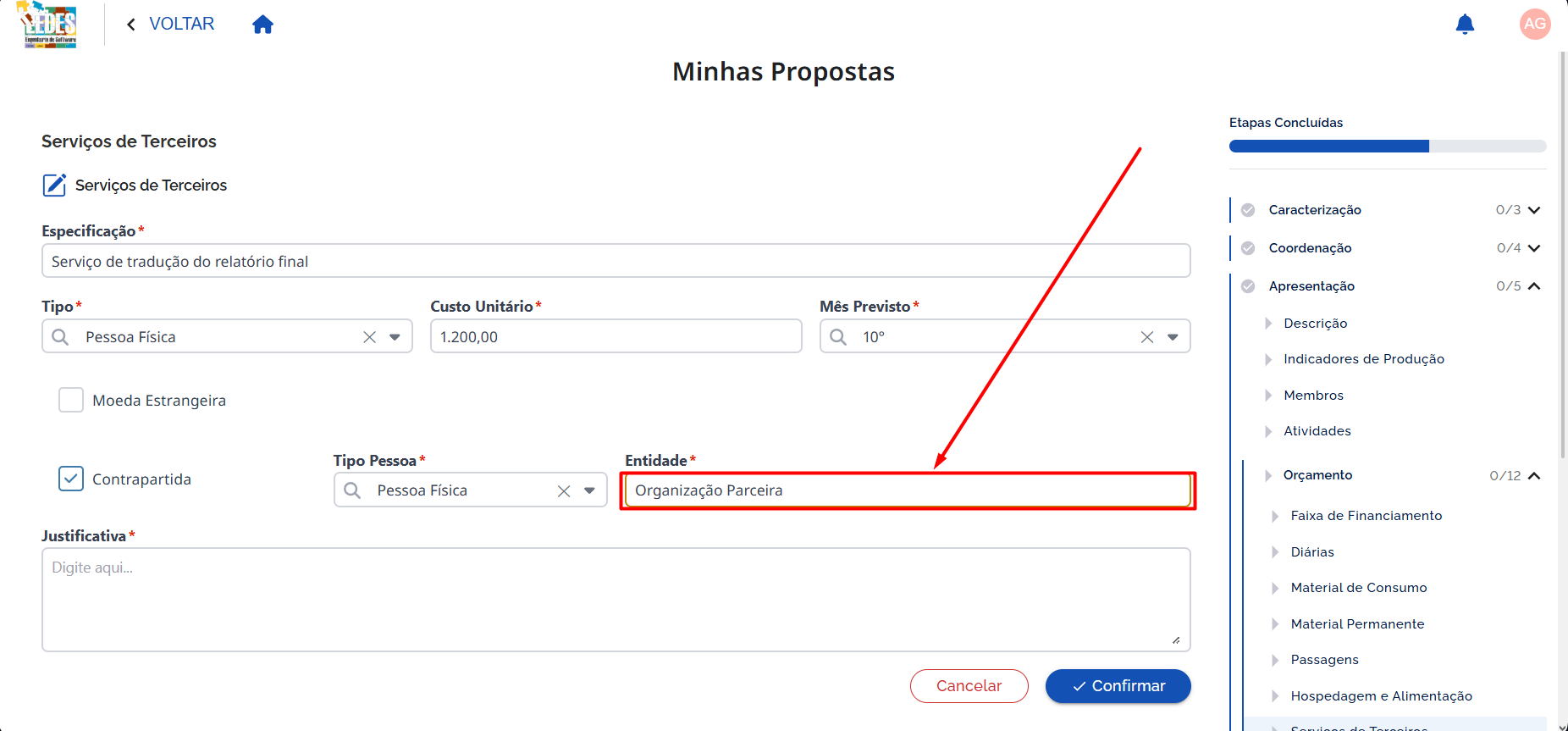 Preencher Entidade