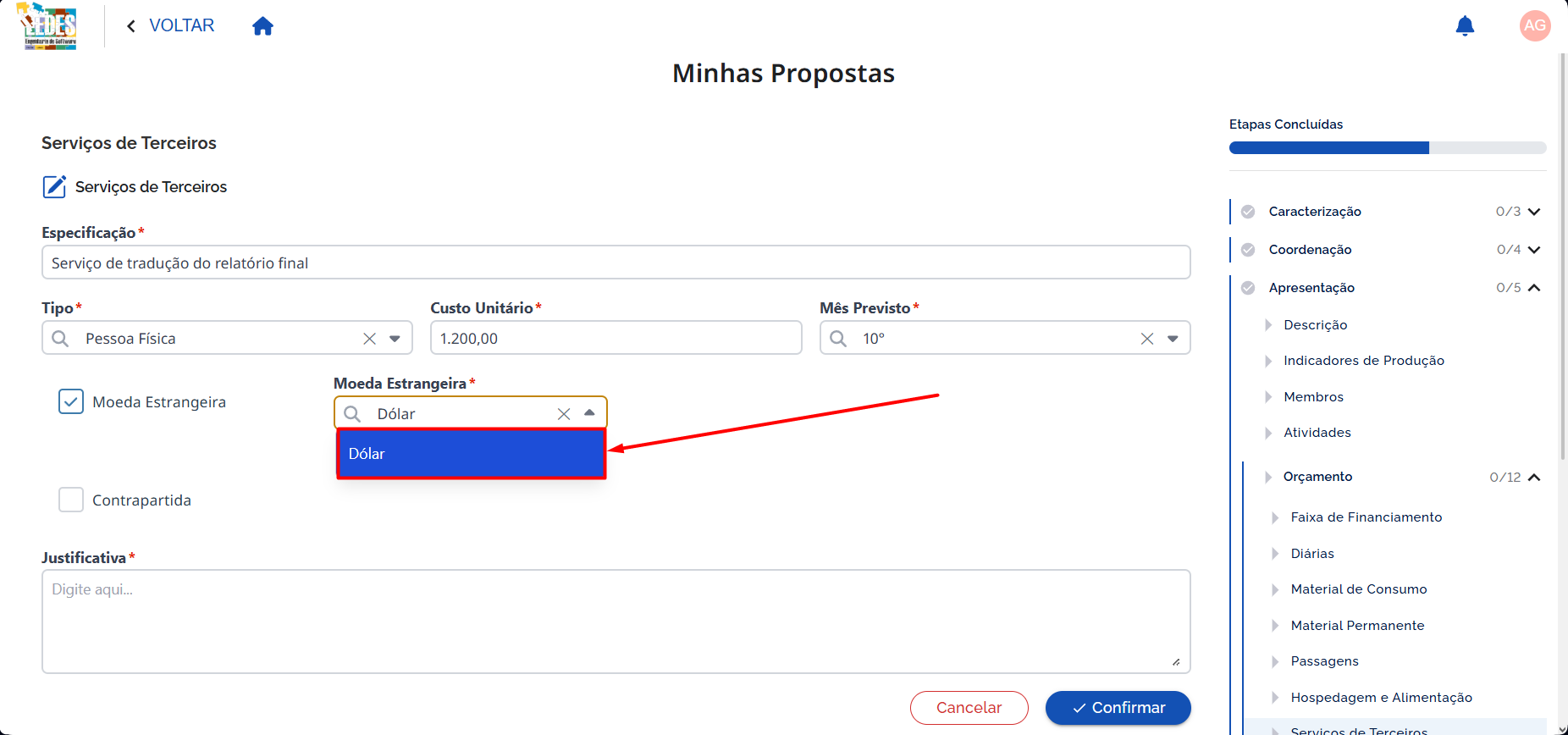Preencher Moeda