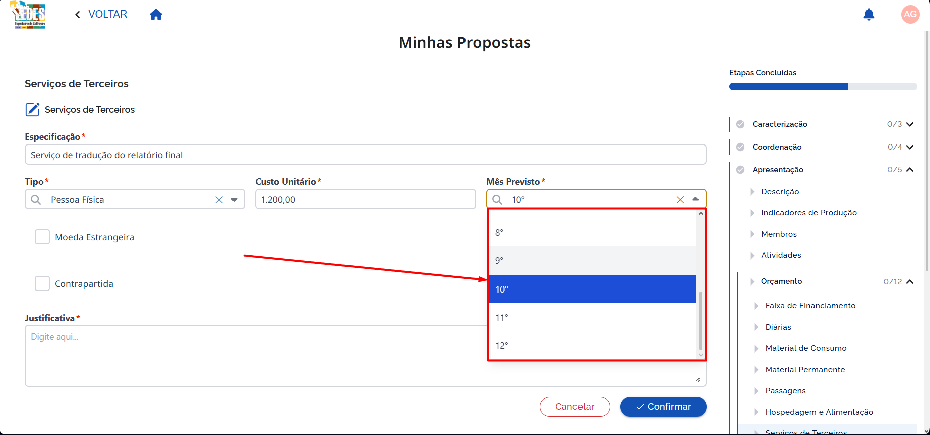 Selecionar mês