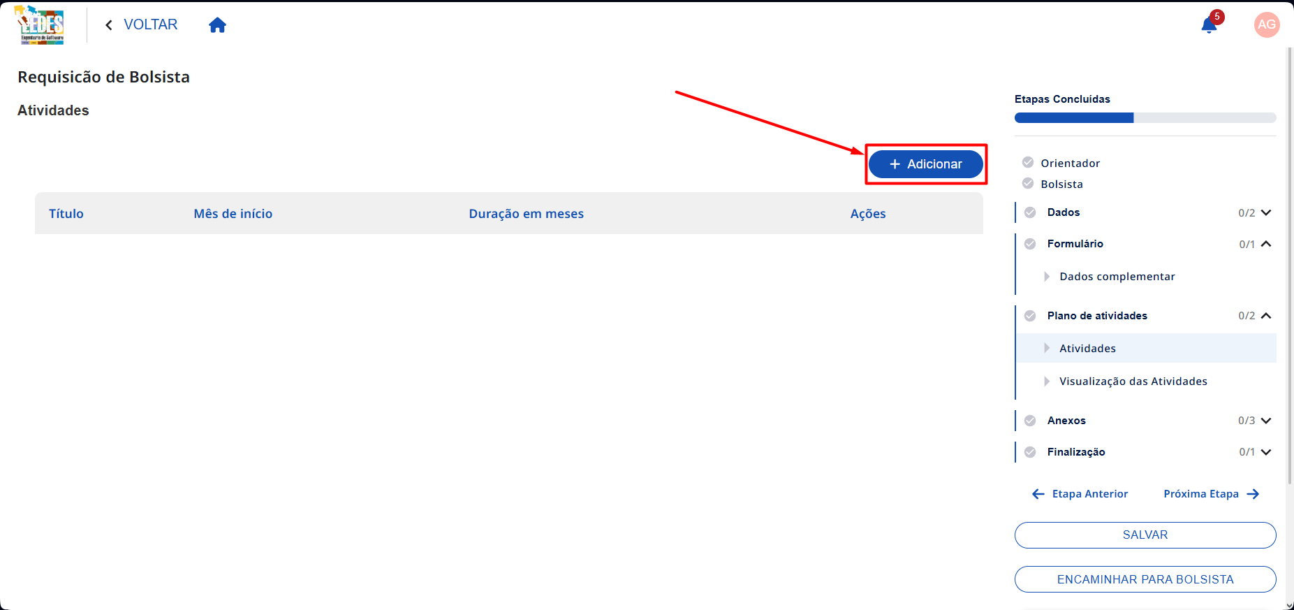 Botão Adicionar Atividade