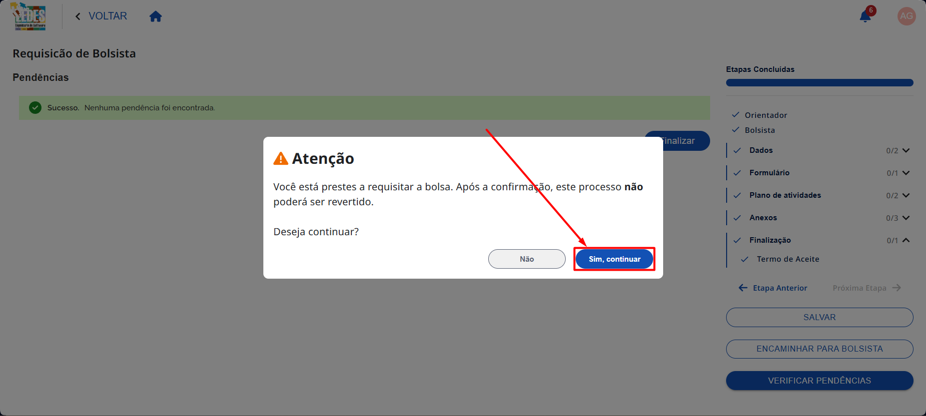 Confirmar Finalização