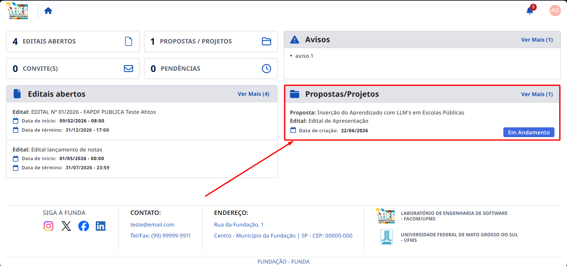 Menu Propostas/Projetos