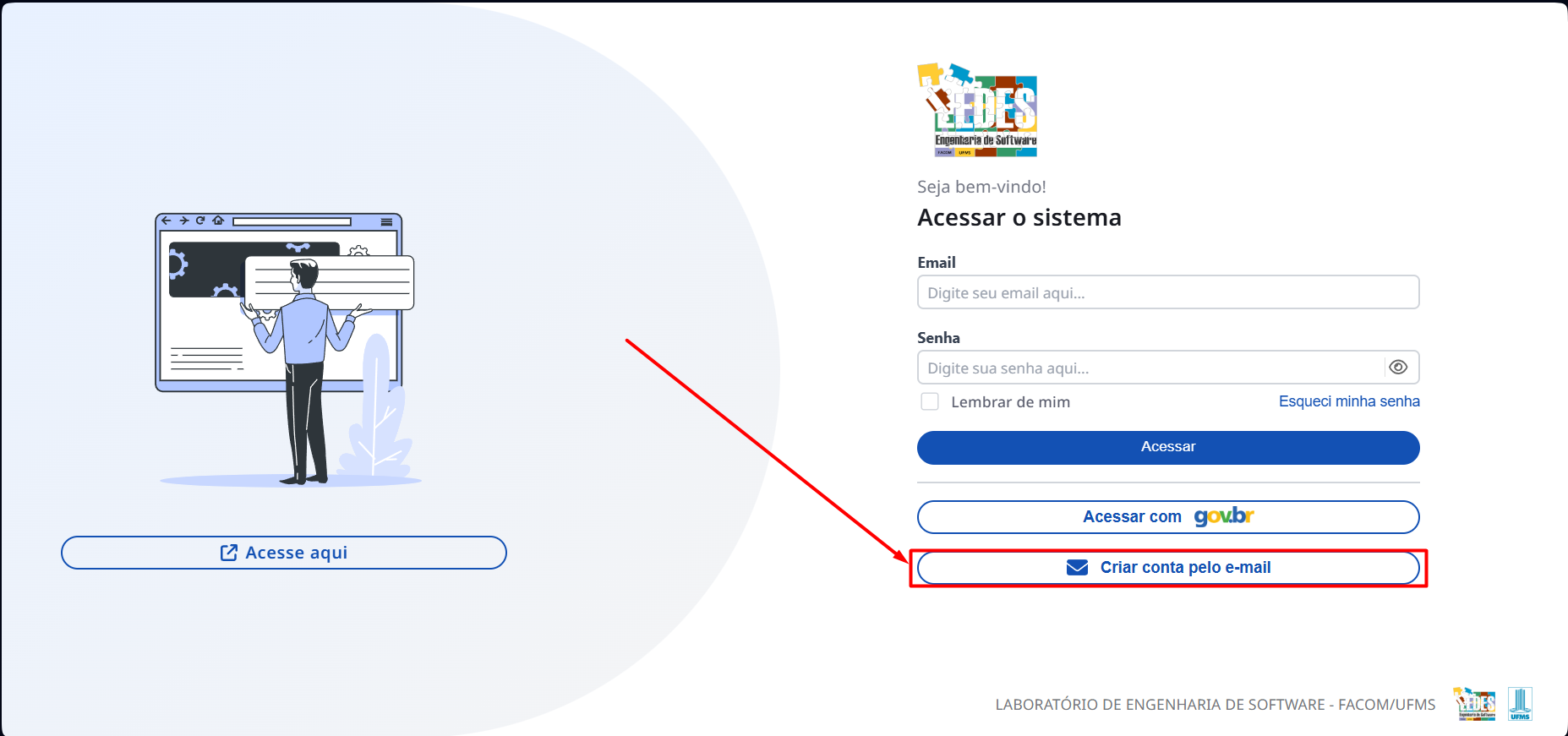 Criar conta pelo e-mail