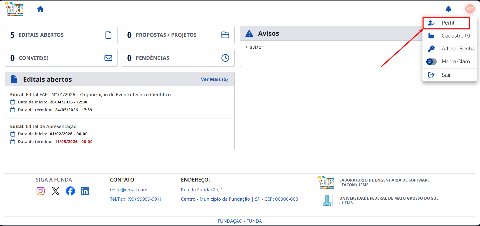 Configurações Perfil