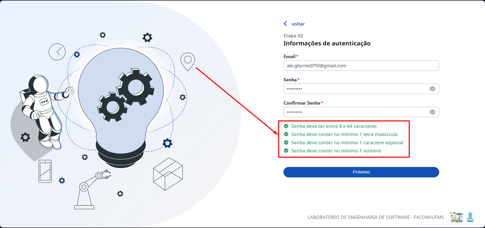 Requisitos de senha
