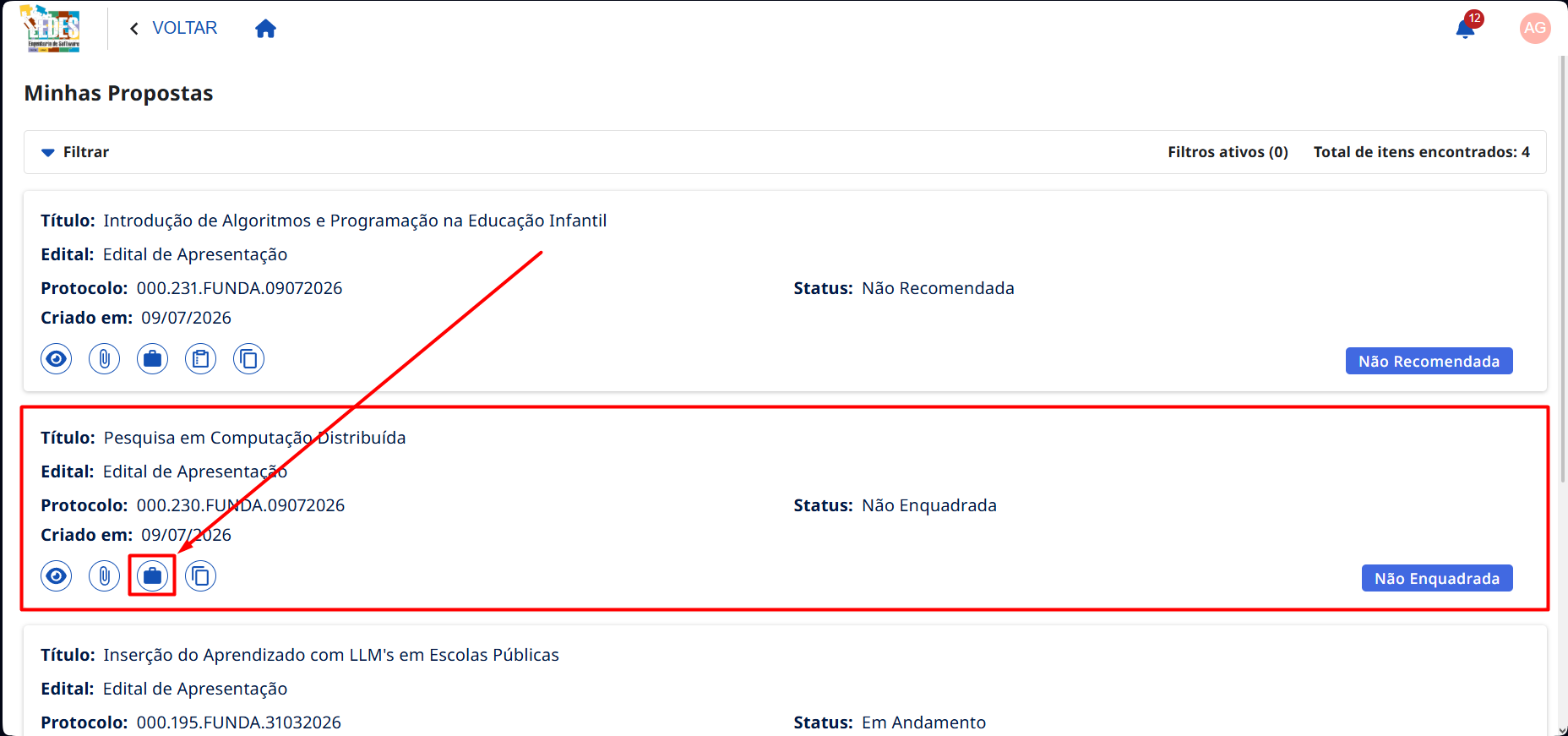 Acessar solicitação de recurso