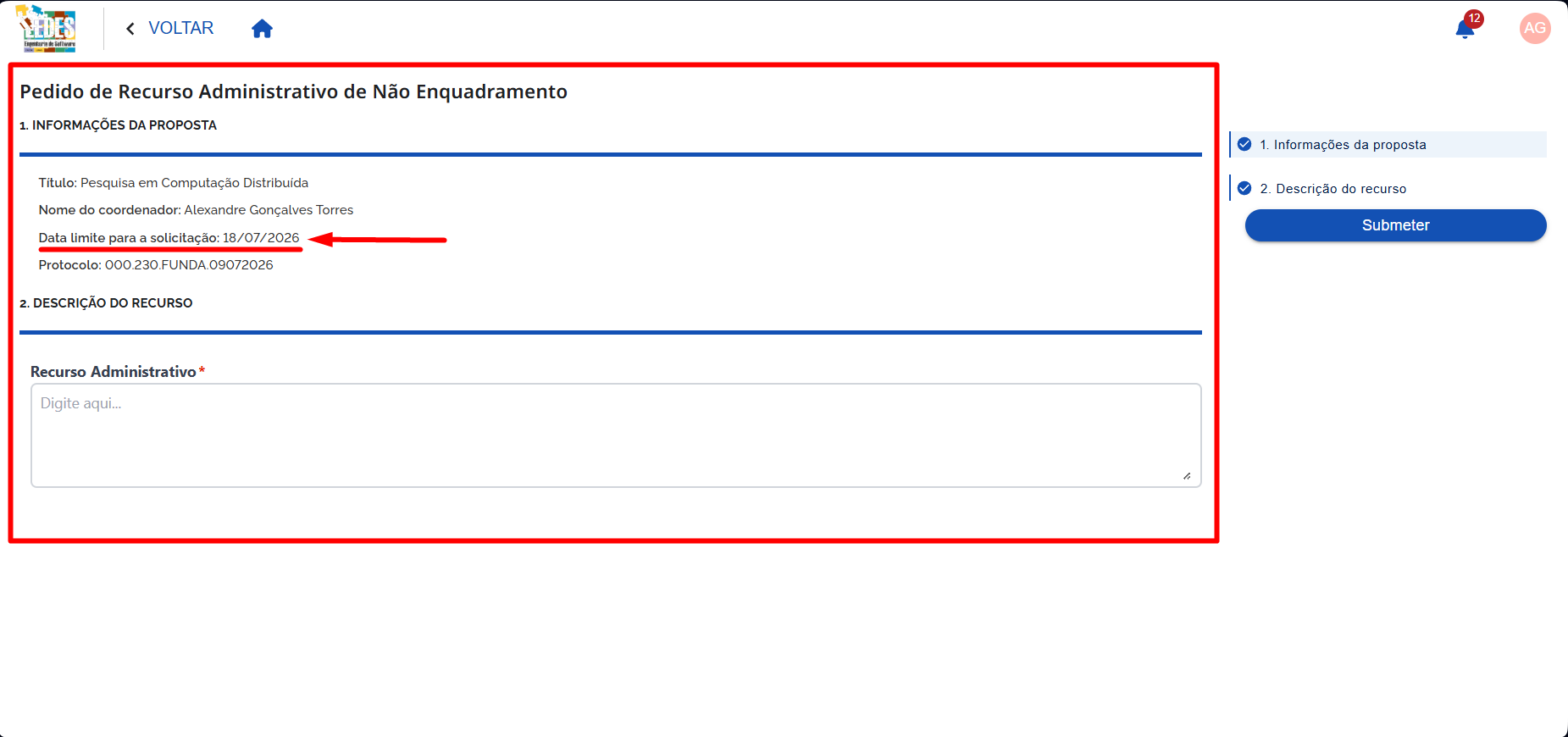 Informações da proposta