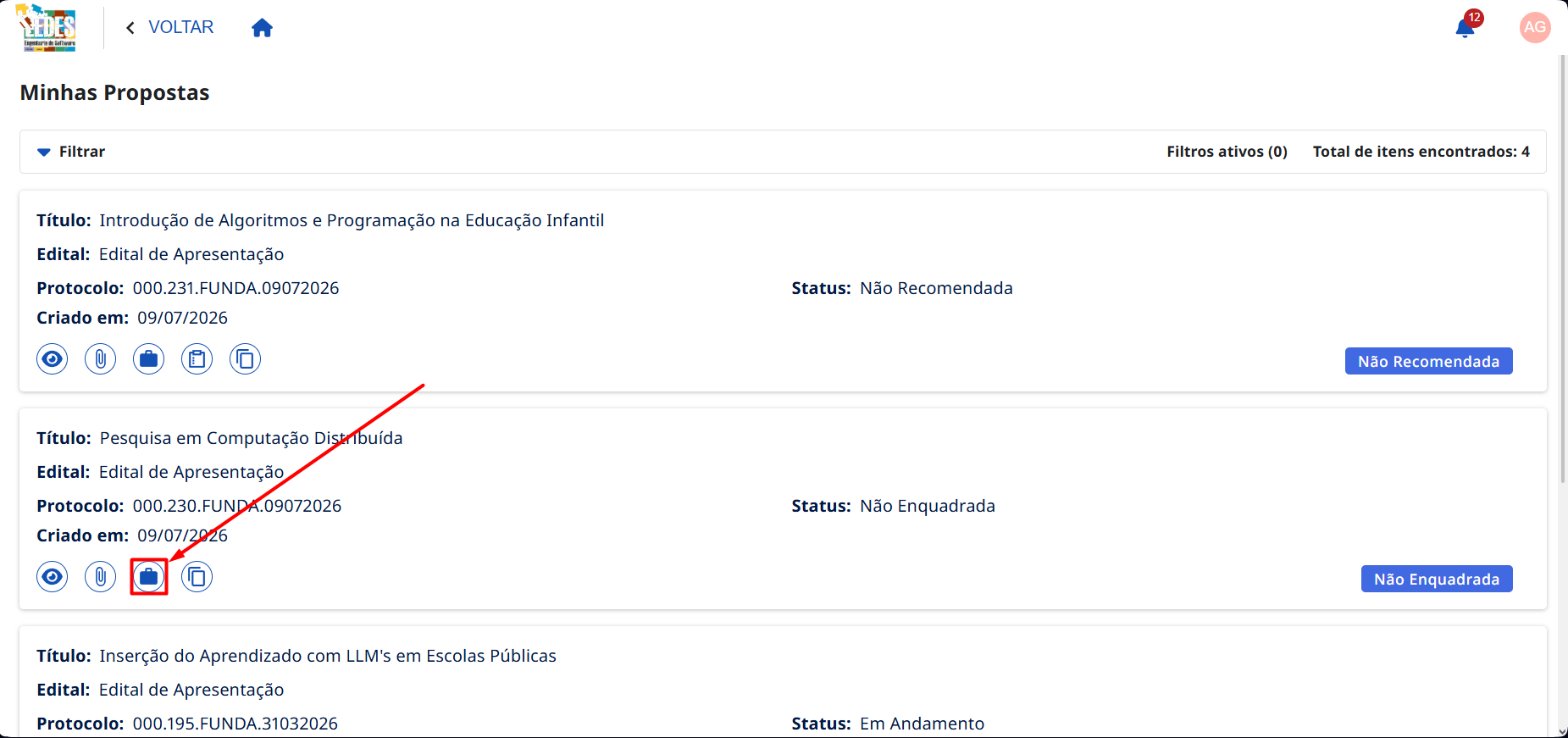 Botão Solicitar Recurso