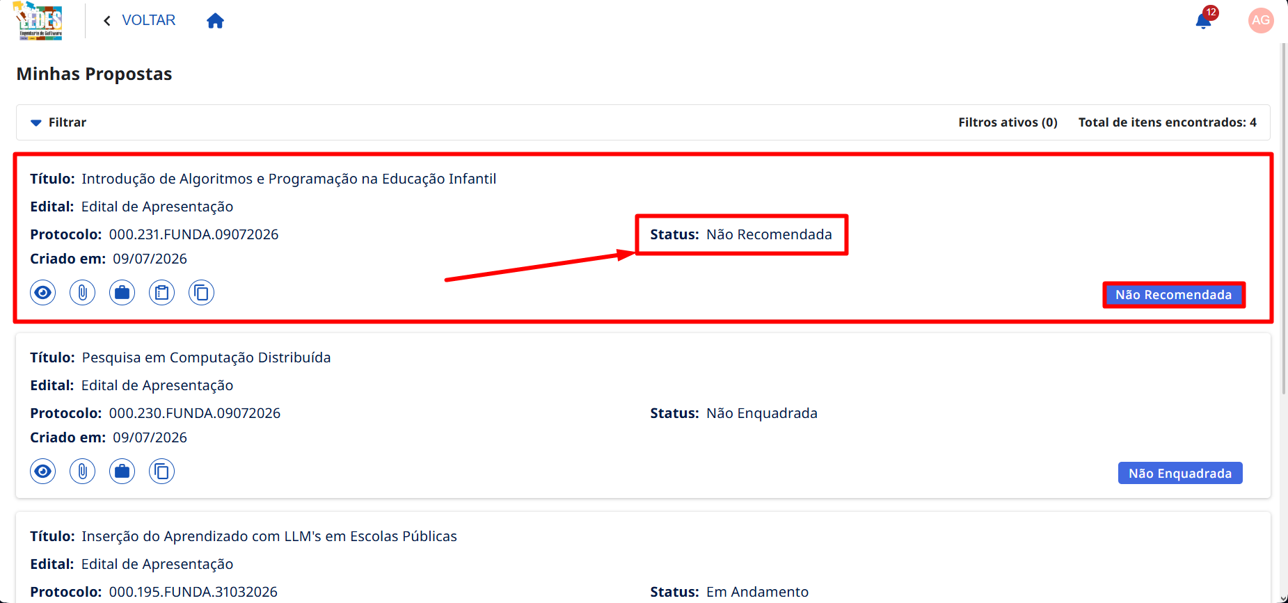 Solicitar recurso - Não Aprovação