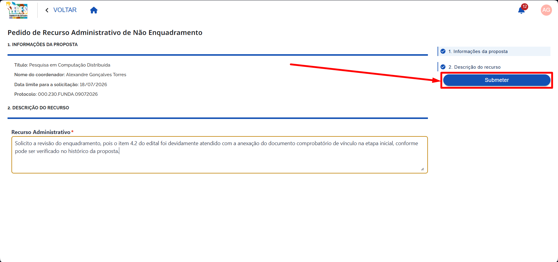 Submeter recurso